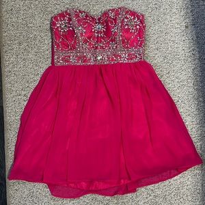 Pink short strapless homecoming dress with gems